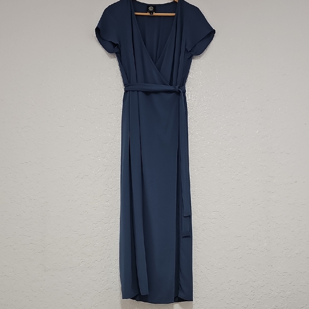 Bobeau Blue Wrap Tie Front Maxi Dress
